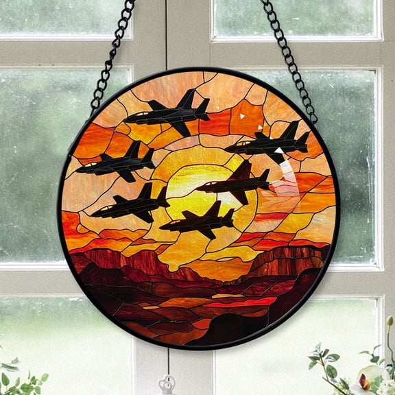 Home Decor Christmas Gift - Airce Jet Christmas Stained Glass Hanging Ornament - Winter Holiday Tree Decoration, Xmas Gift for Mom, Dad, Friends, Family