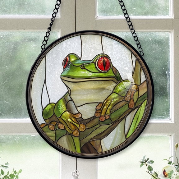 Home Decor Christmas Gift - Frog Green Leaf Cool Christmas Stained Glass Hanging Ornament - Gallery-Style Holiday Tree Decor, Gift for Family & Friends, Keepsake 2025