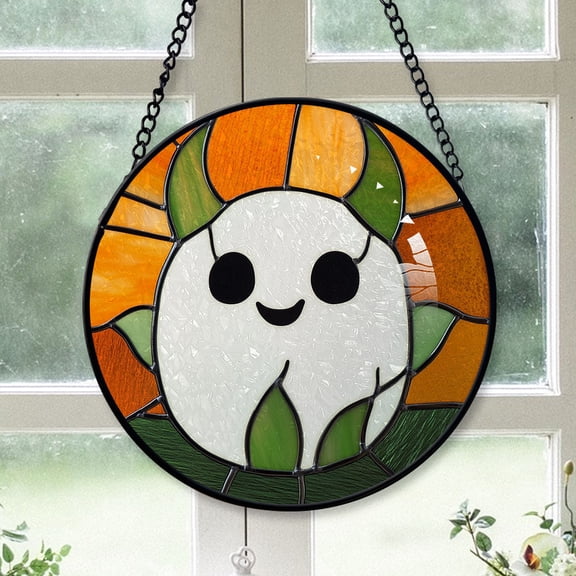 Home Decor Christmas Gift - Halloween White Ghost Spooky Starry Sky Stained Glass Hanging Ornament - Classic Christmas Tree Decoration, Holiday Gift for Dad, Mom, Friends, Family