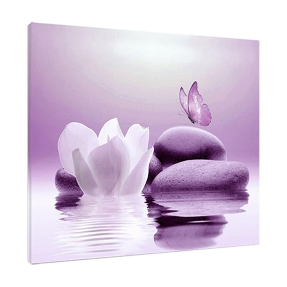 Home Decor Clearance Qianduo Zen Stone Canvas Wall Art Water and Purple Butterfly on the Wall Art for Bathroom Living Room Bedroom Yoga Spa Picture Wall Decor Bedroom Wall Art B, 1×Hanging Picture