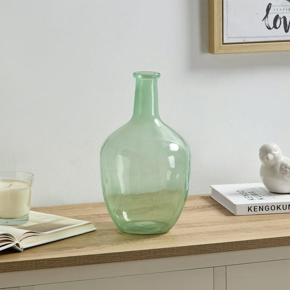 Home Decor Collection Tinted Glass Bottleneck Vase, 12'', Green