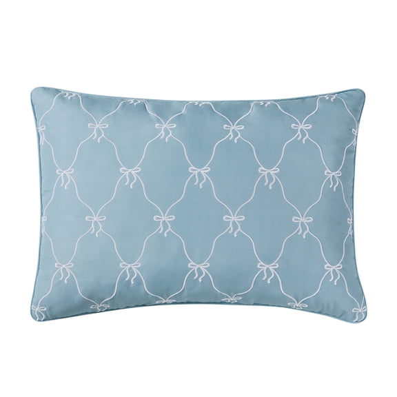 Home Decor Collection 14" x 20" Blue Bow Embroidered Decorative Pillow