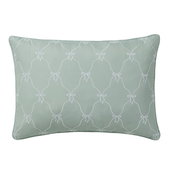 Home Decor Collection 14" x 20" Green Bow Embroidered Decorative Pillow