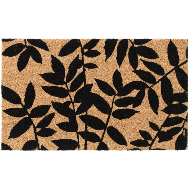 Home Decor Collection 18" x 30" Black Leaf Coir Doormat