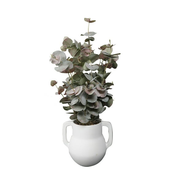 Home Decor Collection 21" Artificial Flora Bunda Eucalyptus in Sand White Ceramic Vase