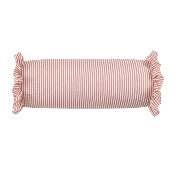 Home Decor Collection 8" x 20" Pink Striped Ruffle Bolster Decorative Pillow