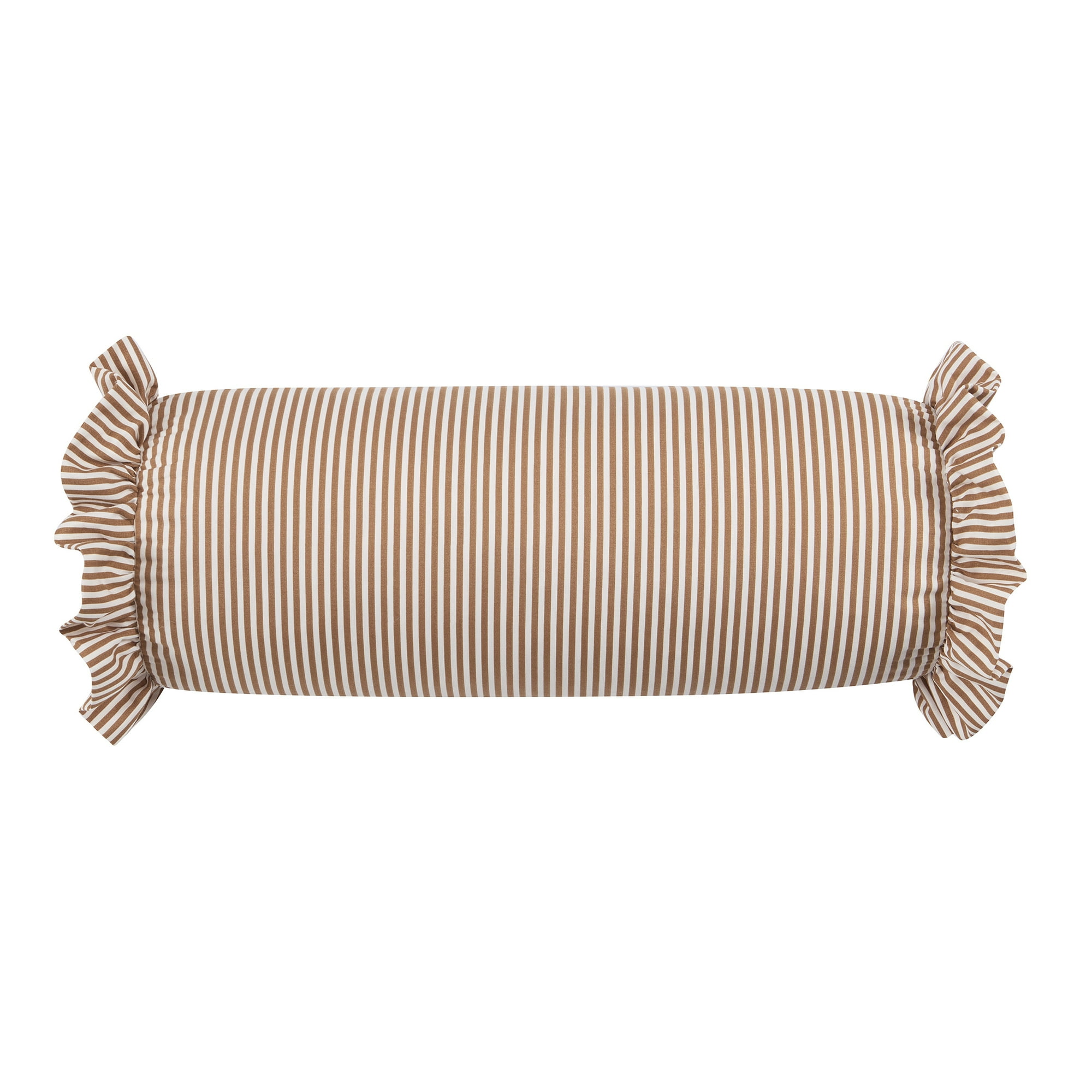 Home Decor Collection 8" x 20" Tan Striped Ruffle Bolster Decorative Pillow