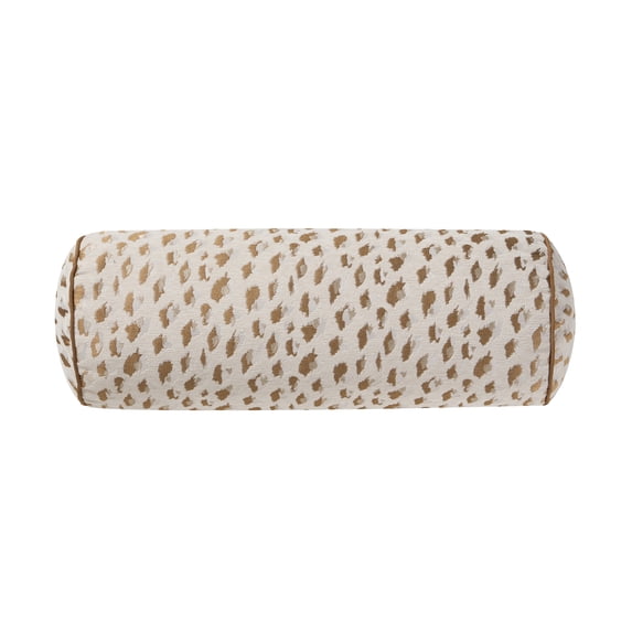 Home Decor Collection 8" x 20" Tan Woven Leopard Bolster Decorative Pillow