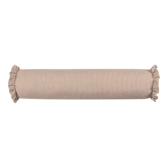 Home Decor Collection 8" x 36" Tan Striped Ruffle Bolster Decorative Pillow