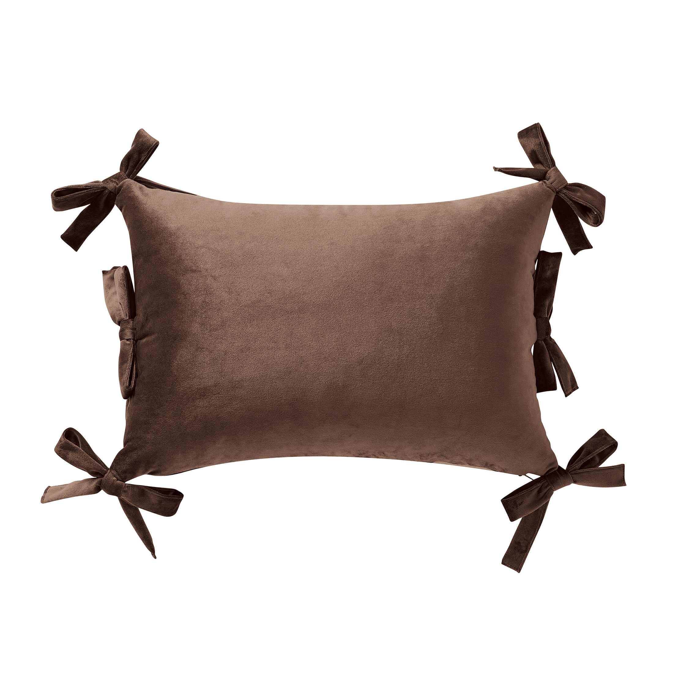 Home Decor Collection 14" x 20" Brown Velvet Bow Decorative Pillow