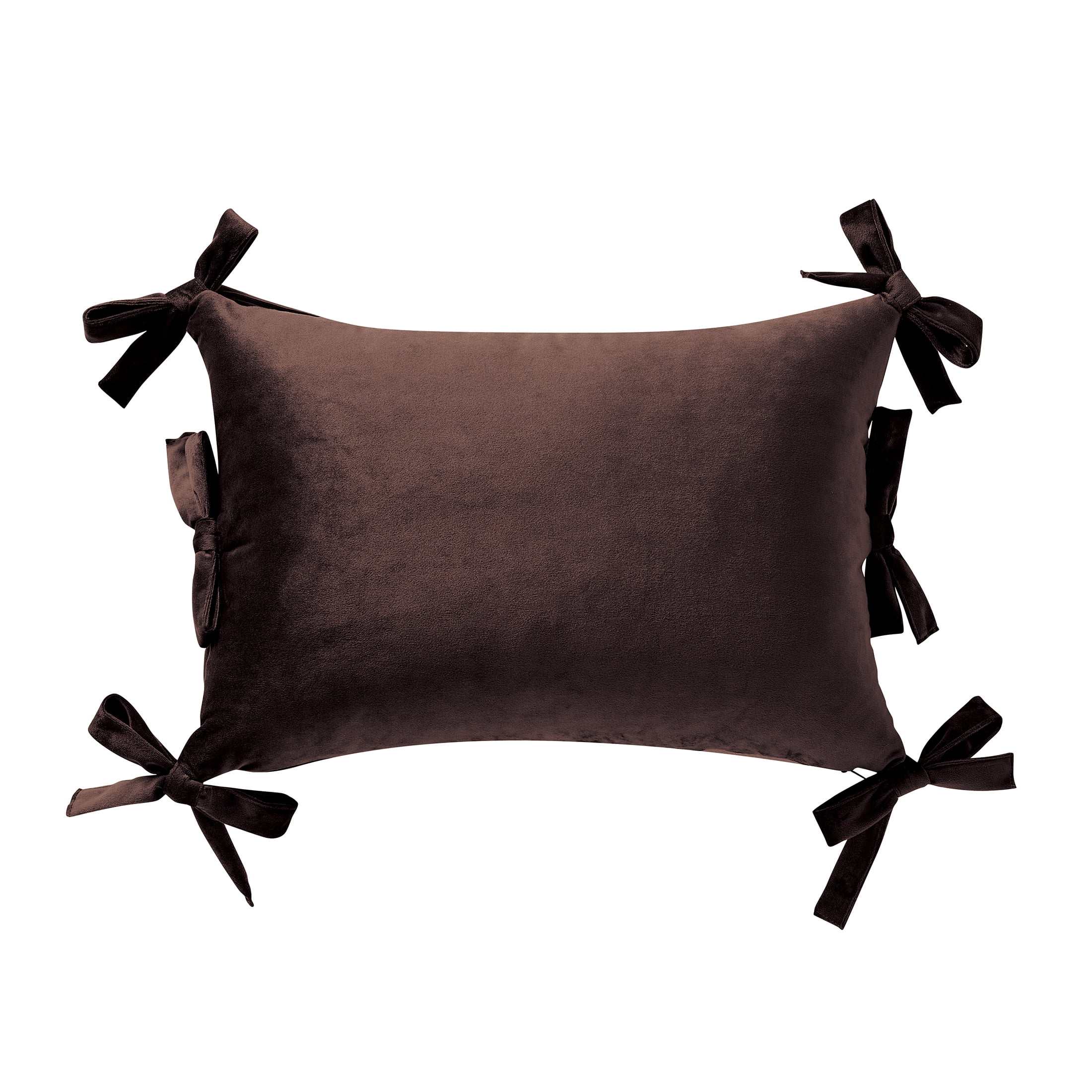 Home Decor Collection 14" x 20" Dark Brown Velvet Bow Decorative Pillow