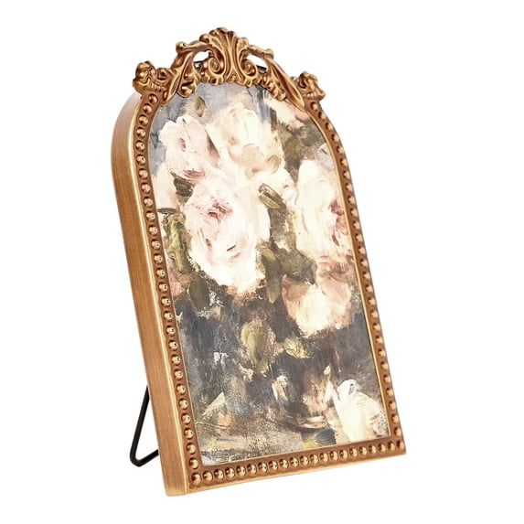 Home Decor Collection Filigree Tabletop Floral Art, Gold Ornate Frame with Botanical Design, 6x8, Gold Iron Frame