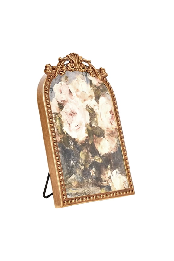 Filigree Tabletop Floral Art, Gold Ornate Frame with Botanical Design, 6x8, Gold Iron Frame