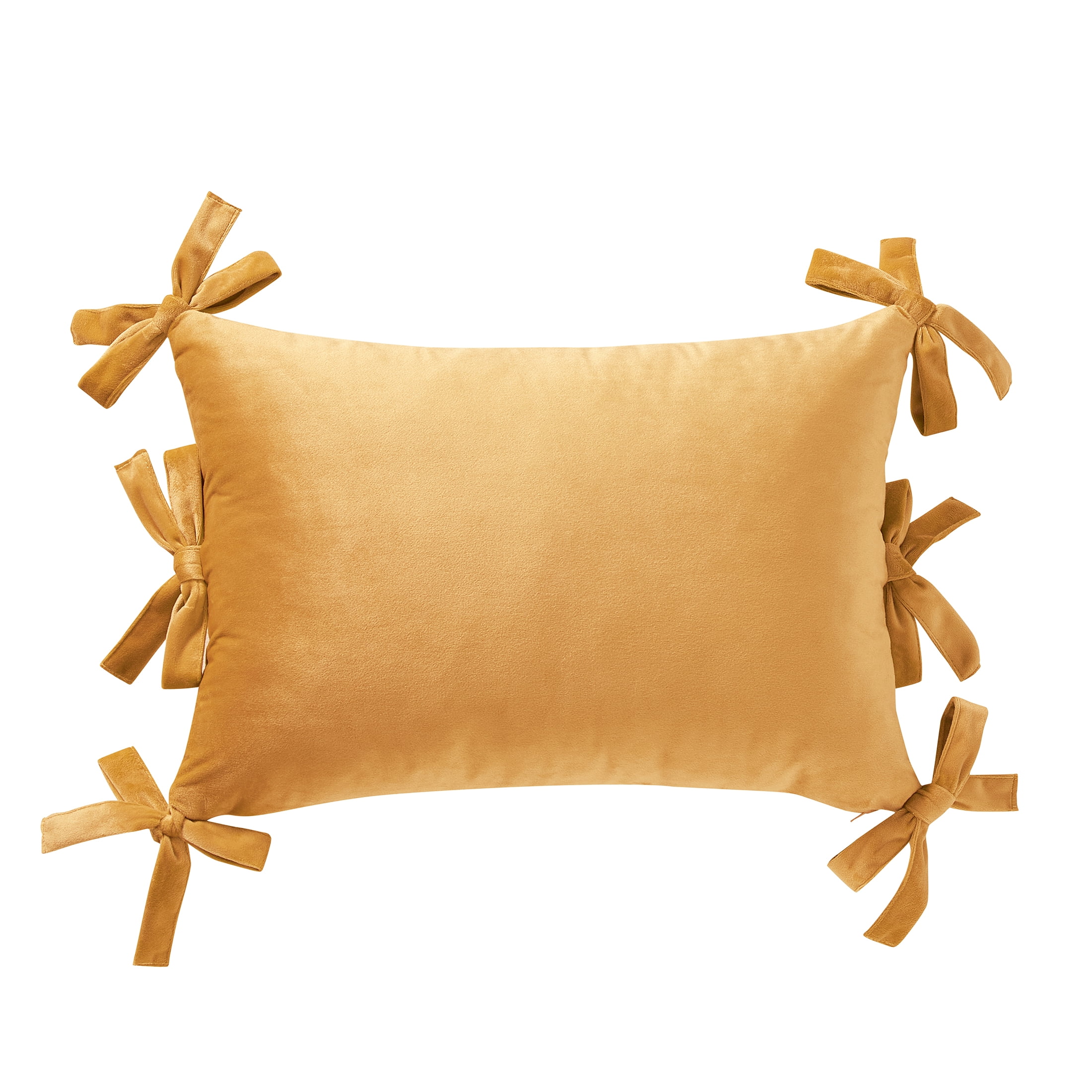 Home Decor Collection 14" x 20" Gold Velvet Bow Decorative Pillow