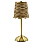 Home Decor Collection Sterling & Noble Home Cordless Indoor Rattan and Gold Colored Table Lamp with Touch Switch/Dimmer