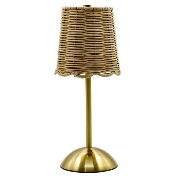 Home Decor Collection Sterling & Noble Home Cordless Indoor Rattan and Gold Colored Table Lamp with Touch Switch/Dimmer