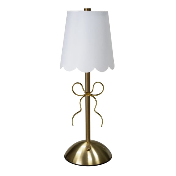 Home Decor Collection Sterling & Noble Home Tabletop LED Touch Lamp with Scalloped White Fabric Shade and Gold Metal Bow Accent