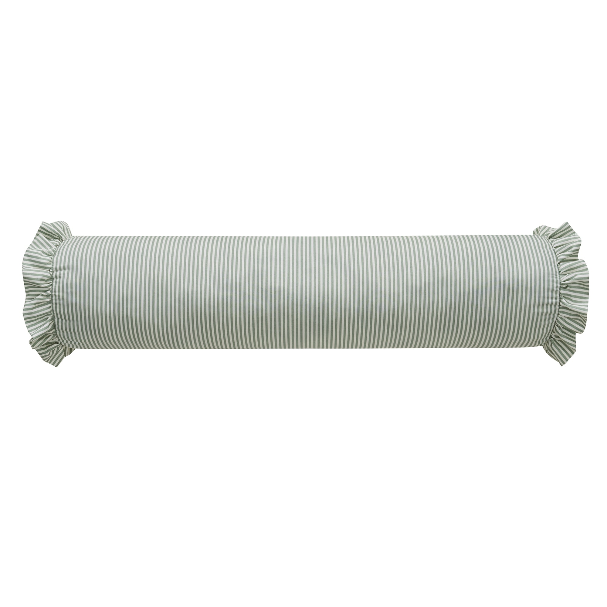 Home Decor Collection 8" x 20" Green Striped Ruffle Bolster Decorative Pillow