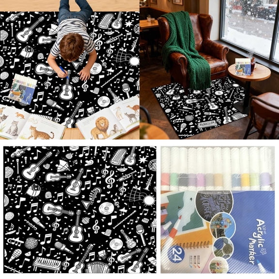 Home Decor Color Your Own Blanket Diy Washable Coloring Blanket Art Project Cozy Home Seasonal Birthday Holiday (Includes 24 Paintbrushes) 5Ml Blanket Practical