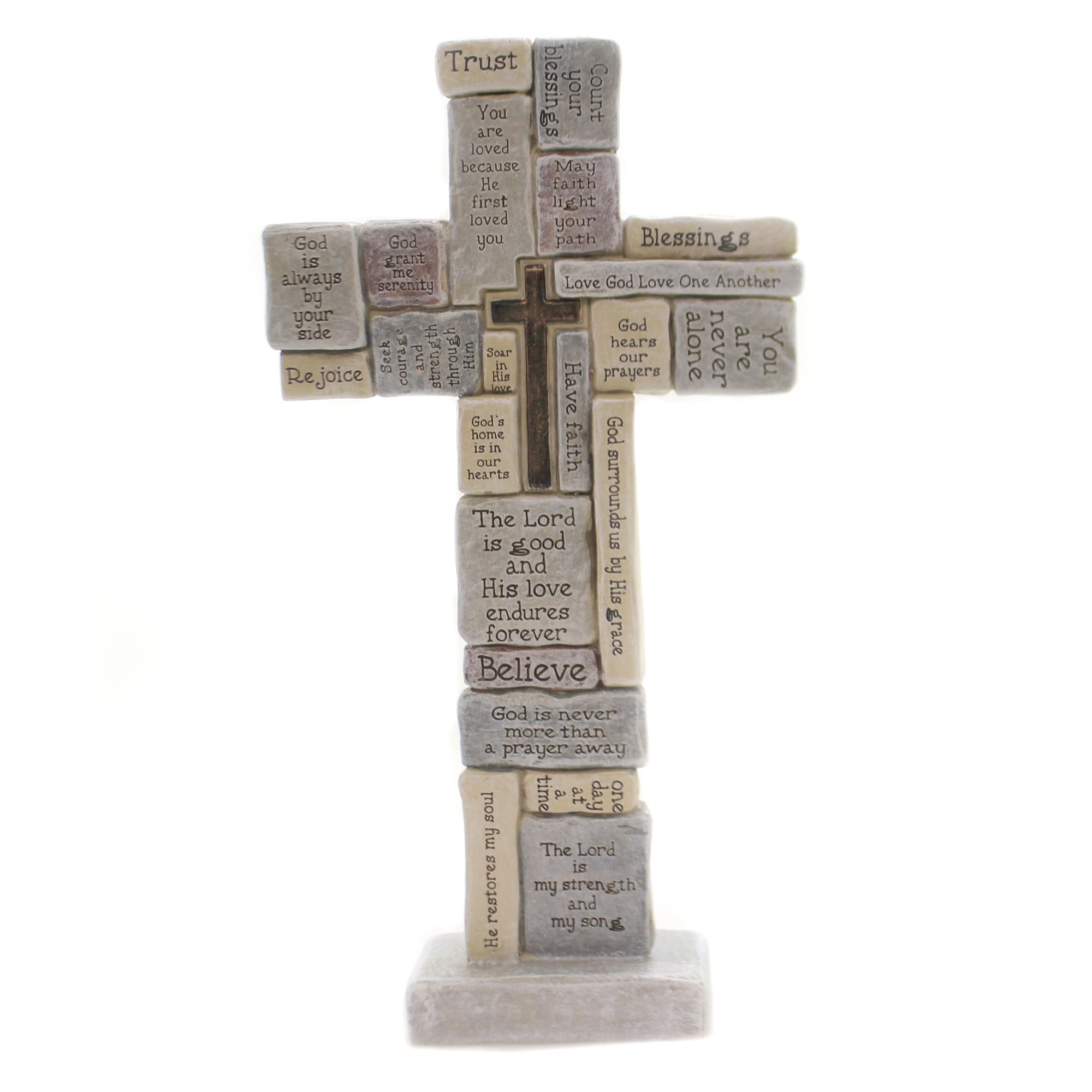 Inspirational Crossword 15" Resin Table Cross with Encouragement Words