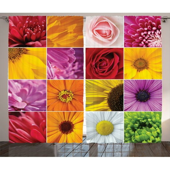 Ambesonne Floral Curtains 2 Panel Set, Colorful Flowers Rose, 108" x 84", Orange Yellow Pink