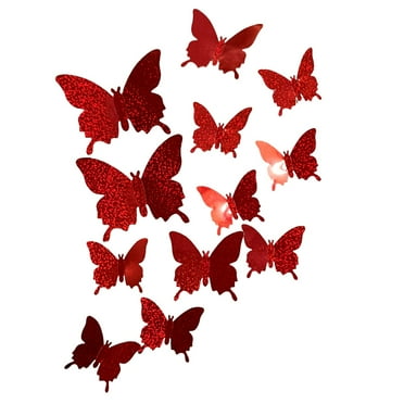 Home Decor Decal Wall Stickers Sticker Bedroom 12 Pieces 3D Butterfly Home Decoration Red