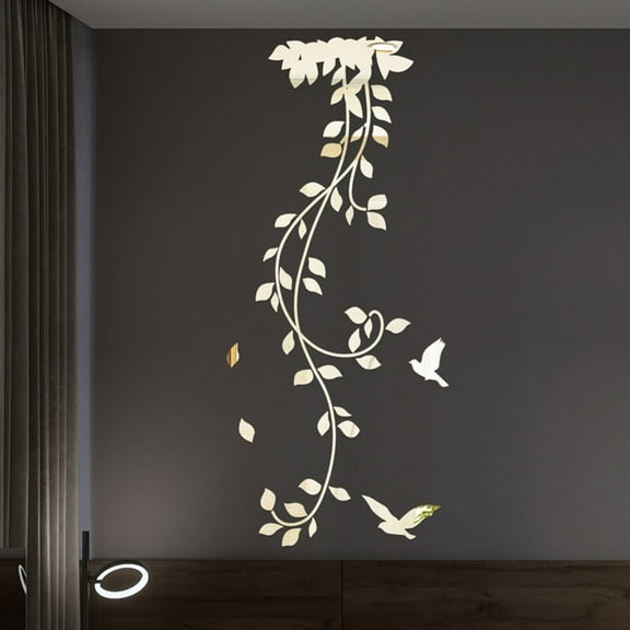 Home Decor Decor Wall Sticker Decor Home Leaf Mirror Modern Removable Room 3D Acrylic Art Background Diy High Quality New Silver