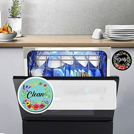 Home Decor Clean Dishwasher Dishwasher Clean Sign Kitchen Reversible Dish Washer Sign Refrigerator Flip With Mag Netic Plate (Flower) Stickers