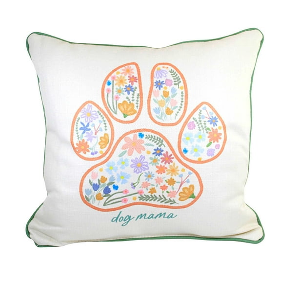 Home Decor Dog Mama Pillow Polyester Paw Print Floral Txt0843p