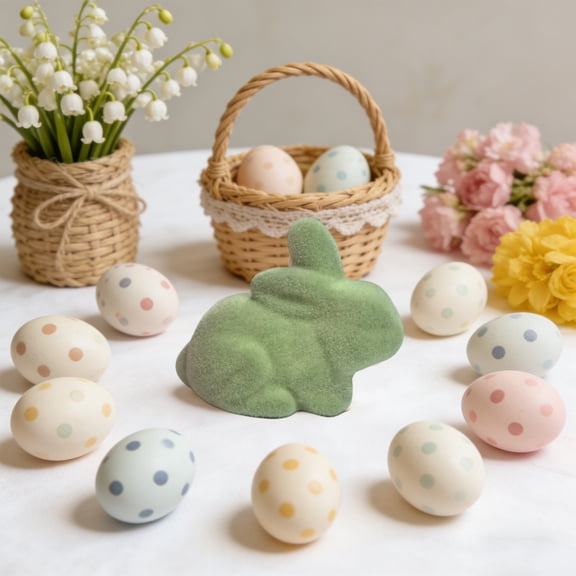 Home Decor - Easter Bunny Flocked Decorative Ornaments Easter Party Decorations Wreaths Floral Branches Table Decorations Diy Accessories.
