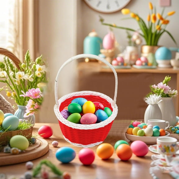 Home Decor - Easter Mini Plastic Woven Basket Easter Theme Basket Suitable For Easter Home Outdoor School Use