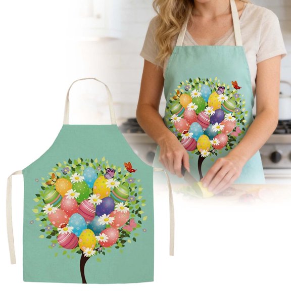 Home Decor Easter Pattern Kitchen Apron Polyester Fabric Adult Cooking Apron Stain And Lightweight For Baking Grilling And Easter Holiday Party