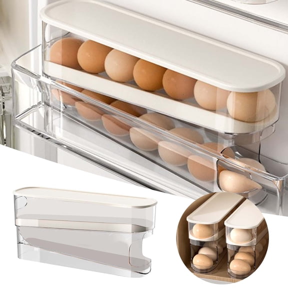 Home Decor Egg Holder For Fridge Eggs Dispenser Auto Rolling Automatic Scrolling Egg Rack Holder Space Saving Egg Dispenser Auto Rolling Large Capacity Eggs Organizer Storage Storage Containers