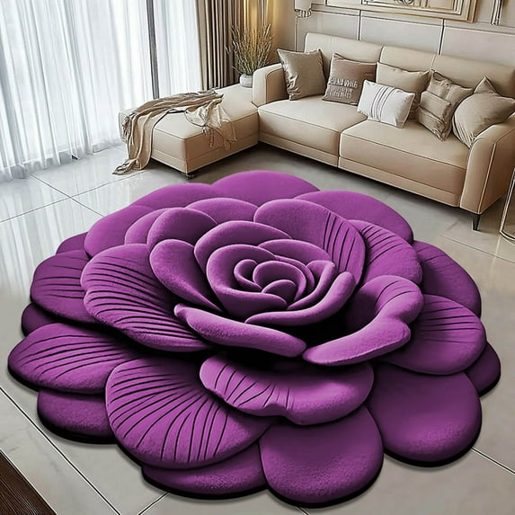 Home Decor Elegant Floral Design Area Rug For Bedroom Bathroom And Living Room Decorative Clean And Stylish High End Diatomaceous Earth Material For Home Décor,Purple,40X40cm