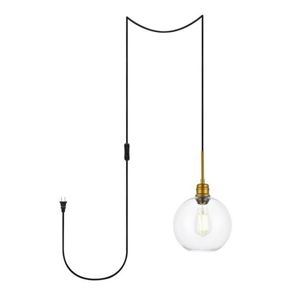 Home Decor Emett 1 Light Brass and Clear Glass Plug In Pendant
