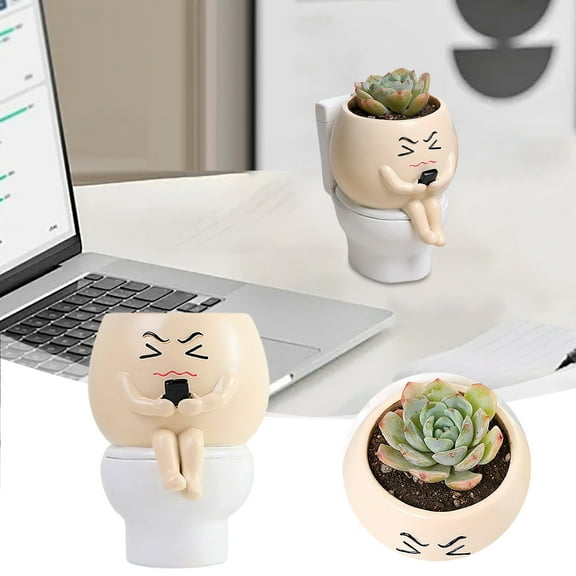 Home Decor Face Planter Pots Funny Toilet Pot For Indoor Cute Face Head Flower Pots Quirky Succulent Planters Ideal For Home Home Birthday(White) Flower Pots Practical