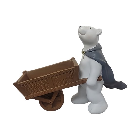 Home Decor Figurine, Resin Bear With Wheelbarrow for Console Shelf Table Display, Storybook Accent Piece