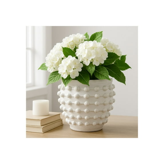 Modern Home Decor Flower Pot for Garden Display - Decorative Ceramic Planters with Bubble Texture for Indoor and Outdoor Plants - Unique Round Pots Perfect for Room or Patio Decor - 9" White