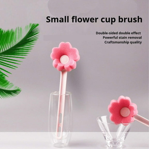 Home Decor Flower Shaped Sponge Bottle Cleaner Durable Water Bottle Brush Cup Cleaning Brush 2 Cleaning Brush Practical 9.1" X 2.8"