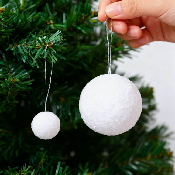Home Decor Foam Hanging White Snowball With Rope Small Round Ornament For Diy Winter Party Holiday Hangs