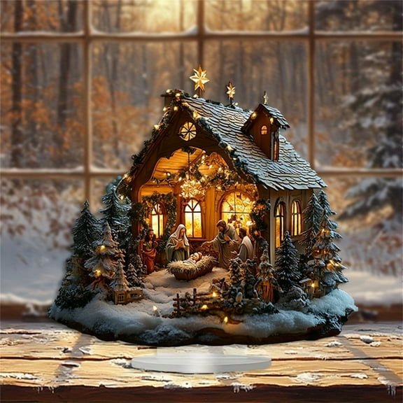 Home Decor Funny Nighttime Cabin 2D Acrylic Decoration Whimsical Home Decoration Desktop Ornament