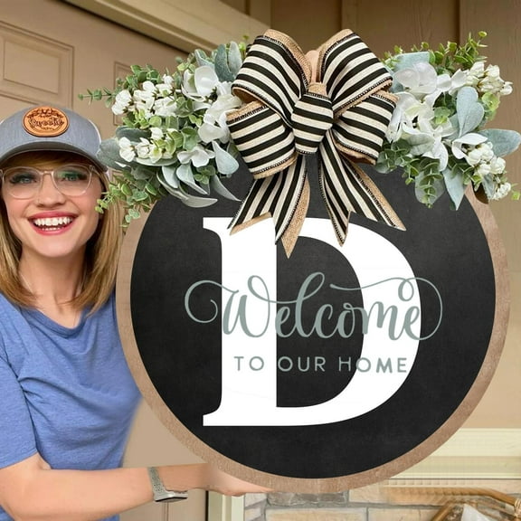 Home Decor Funny Welcome Sign Front Door Rustic Round Outdoor Indoor Spring Wreath Farmhouse Porch Wreath Wood Decoration Sign Housewarming Summer Fall Home Wall Decor Door Hanging Decoration