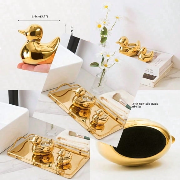Home Decor Golden Ceramic Duck Figurines Home Decor Animal Sculptures and Statues Handmade Artware Decor Mini Duck