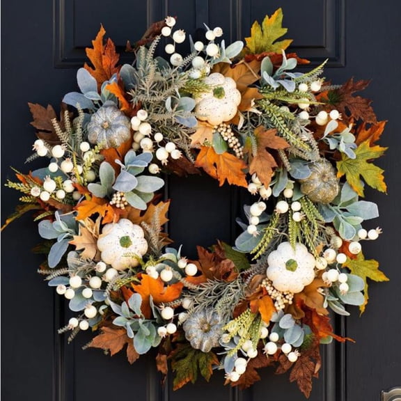 Home Decor Halloween Thanksgiving Simulation Flower Wreath Frost Leaf Pumpkin Pendant Door Decoration Window Layout Props Fake flowers
