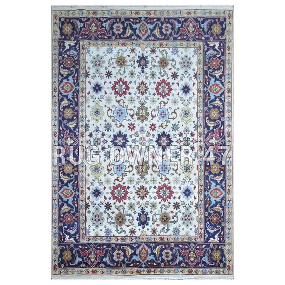 Home Decor Hand-Knotted Serapi Wool Area Rug 9X12 Ivory, Blue, Rust, Gold, M Blue, Lt Brown,