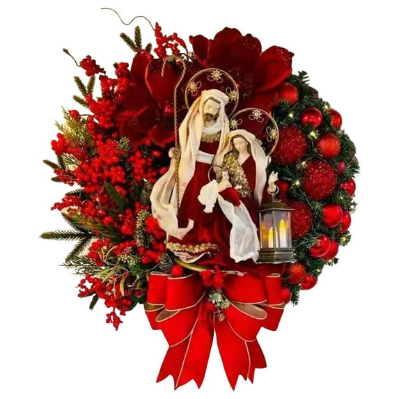 Home Decor Holy Family Wreath Decorations New Lighted Scene Christmas Door Wreaths for Front Outdoor Home Holiday A