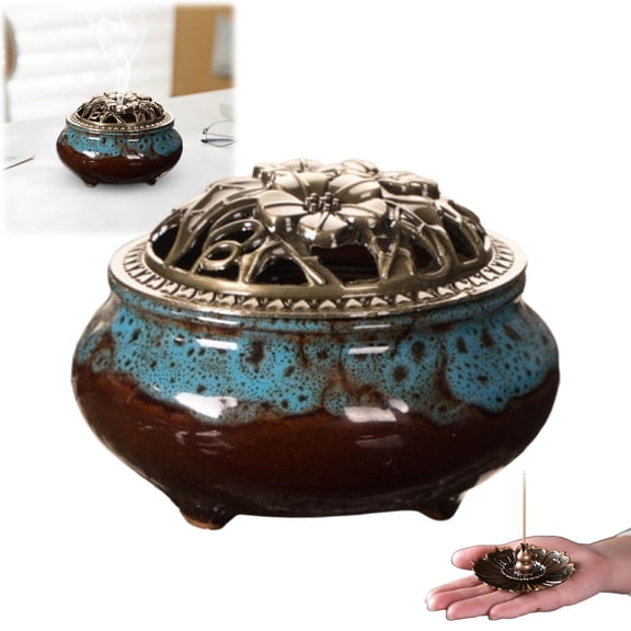 Home Decor Incense Holder, Round Incense Burner with Zen-Inspired Design, Sandalwood Incense Burner Ice Kiln Glaze Ceramic Design