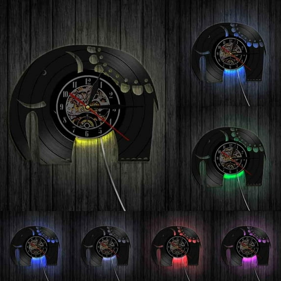 Home Decor Indian Elephant Cartoon Wall Clock Vintage Safari Animal Vinyl Record Wall Clock Kid Room Nursery Wall Art Decor