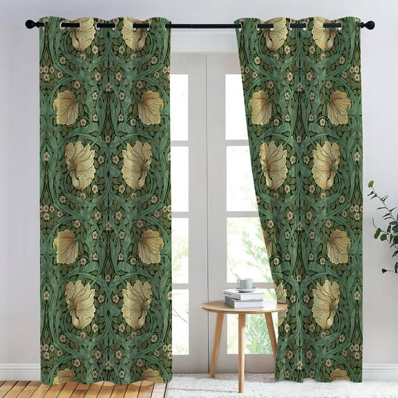 Home Decor Indoor Window Curtains, Vintage Green Art Nouveau Floral Lightweight Set with Grommet Top, Blackout Curtains for Bedroom Living Room or Dining Room 26"W x 54"L (Pack of 2)