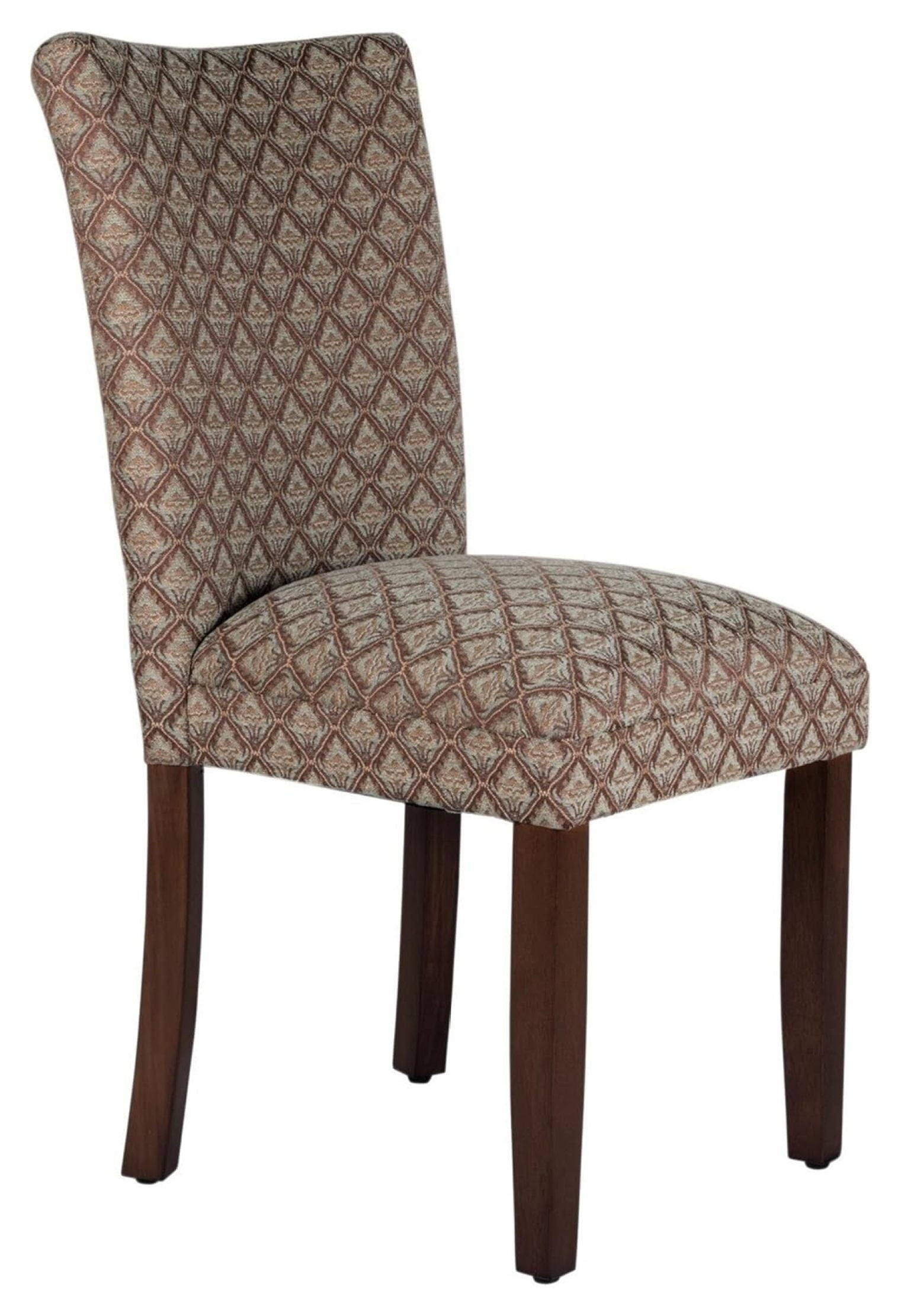 Classic Upholstered Parsons Side Chair in Blue/Brown Damask